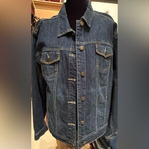 Chico's Dark Denim Jacket with Gold Studs